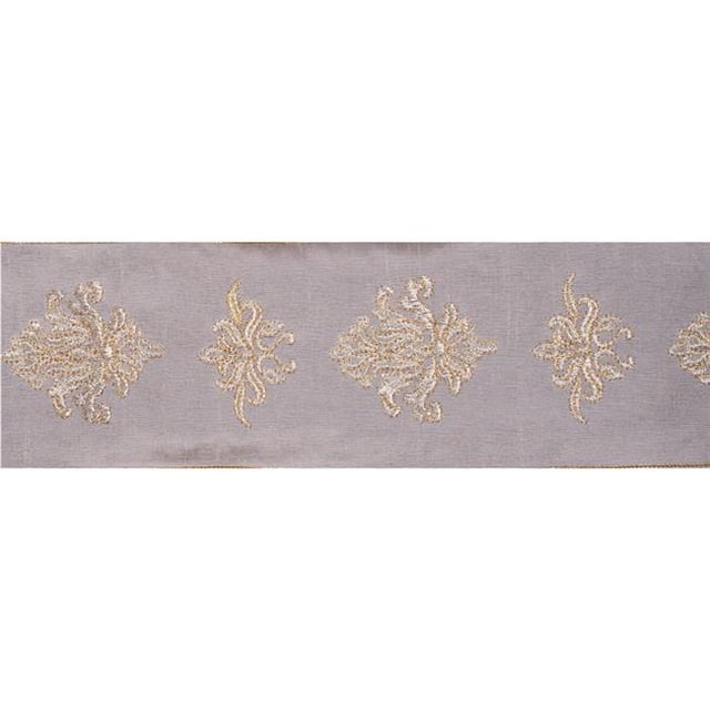 Vickerman Q167523 Platinum Gray Damask Dupion Wired Ribbon, 4 in. x 5 yard