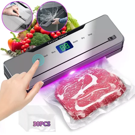 Food Saver Vacuum Sealer Machine with LED Display,High-Speed Continuous Working Suction Power Food Sealer with 30 Airtight Bags and Accessory Hose for Food Save and Storage