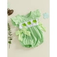 thumbnail image 4 of Jxzom St Patricks Day Baby Girl Outfit Infant Smocked Bubble Romper Newborn Plaid Bodysuit Cute Toddler Summer Clothes, 4 of 8