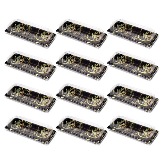 COSMOBETTY 20Pcs Black Plastic Disposable Sushi Box for Storage and Heat Preservation