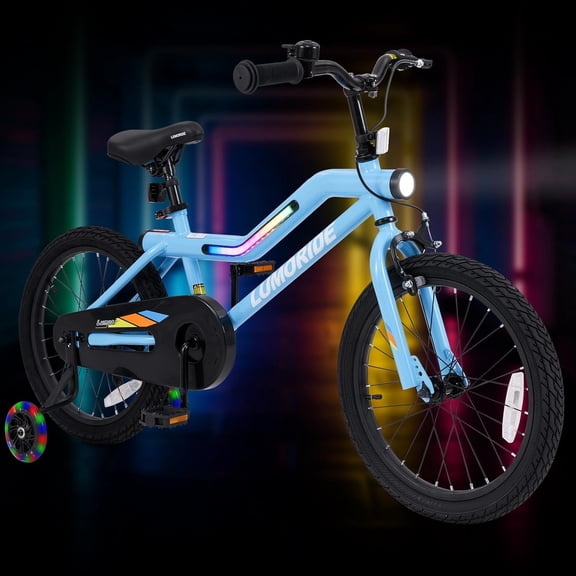 OLAKIDS Kids Bike, 16 18 Inch Toddlers Bike with Training Wheels Flash LED Light Frame 7 Lighting Modes, Children Bicycle with Adjustable Seat Handlebar Kickstand for Girls Boys