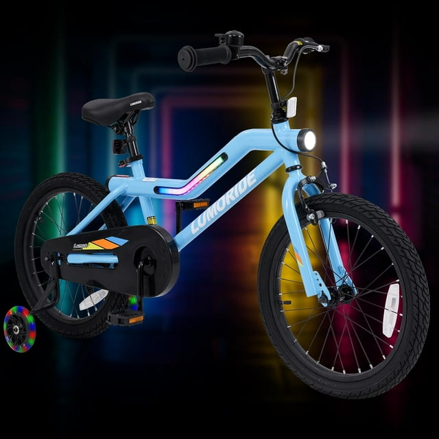 OLAKIDS Kids Bike, 16 18 Inch Toddlers Bike with Training Wheels Flash LED Light Frame 7 Lighting Modes, Children Bicycle with Adjustable Seat Handlebar Kickstand for Girls Boys