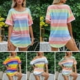 thumbnail image 3 of Camisa a rayas casual para mujer Rayas arcoíris O-cuello de manga corta Jersey de gran tamaño Tops d Abanopi Tipo4/L, 3 of 7