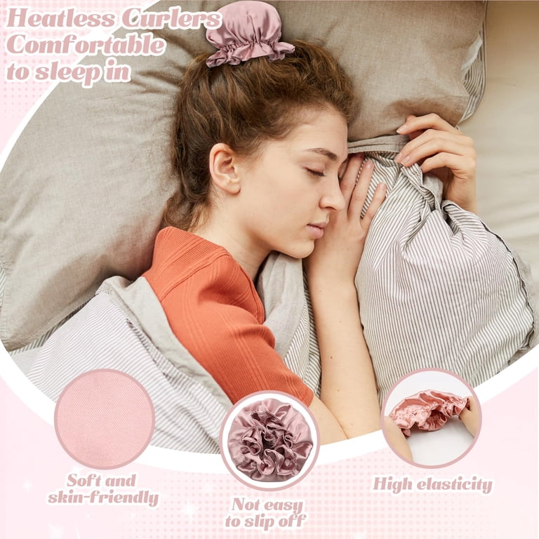 ZOCONE Heatless Curlers Set – 2 Satin Headbands With Hairnets, Overnight No-Heat Curling, Includes Comb, Pink