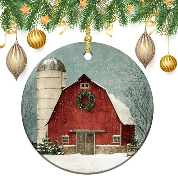 Ceramics Ornaments Red Farm House Decorative Stocking Name Tags Red Barn Xmas Trees Decorations Keepsake Gifts Funny Gifts for Women/Men