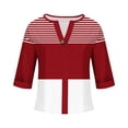 thumbnail image 5 of VEKDONE Womens 3/4 Sleeve Tops Striped Color Block Tunic Tops Summer Button Down V-Neck Blouse Casual Lightweight Comfy Shirts Fashion Clothes Red M, 5 of 5