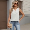 thumbnail image 4 of Qwertyu Women's V Neck Tank Tops Casual Summer Button Down Sleeveless Shirts White M, 4 of 4