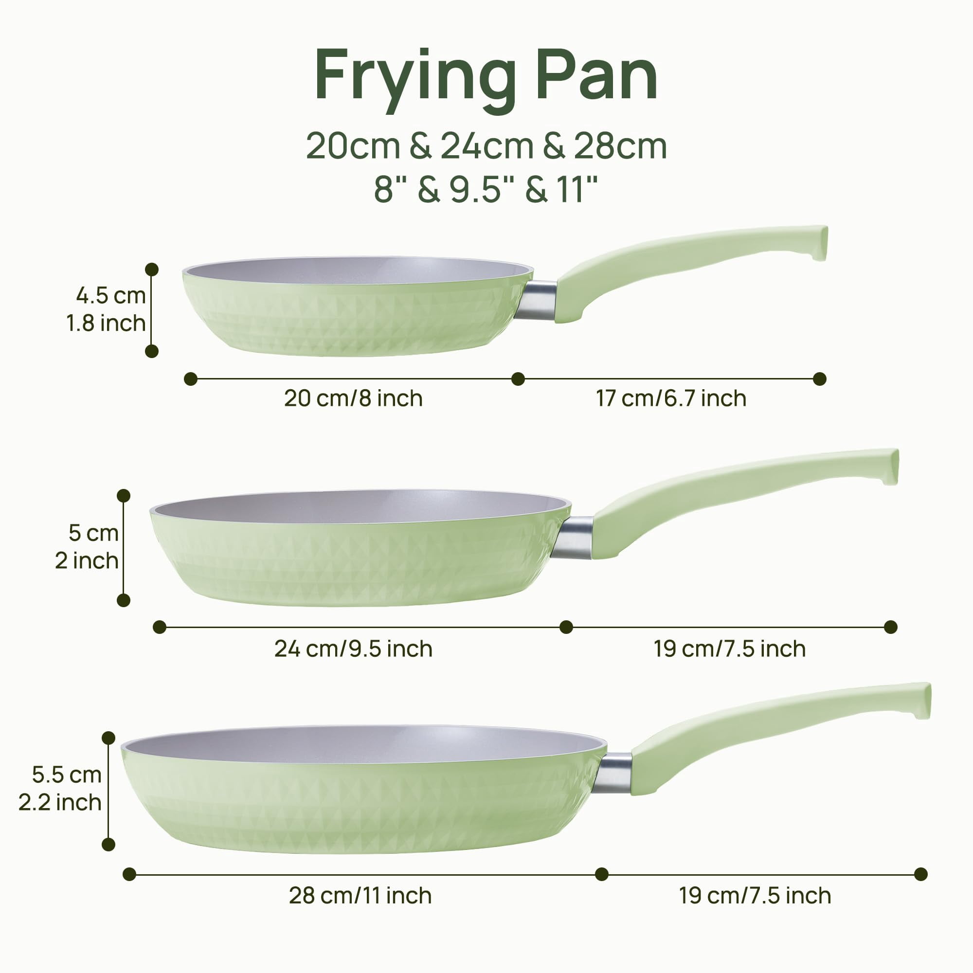 KITEXPERT Non Stick Frying Pan, 8" 9.5" 11" Ceramic Pan Set with Lid, Non Toxic Cooking Pan, Skillet for Induction Hob