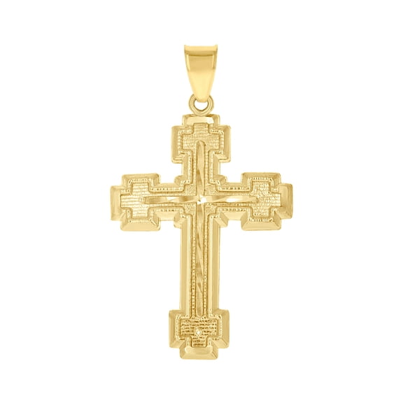 10k Yellow Gold Mens Women Sparkle-Cut Cross Religious Charm Pendant 47.9x26.10mm Wide Necklace for Men