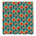 thumbnail image 3 of Botanical Shower Curtain, Ditsy Style Floral Pattern with Vibrant Leaves Revival Field, Fabric Bathroom Set with Hooks, 69W X 84L Inches Extra Long, Sea Green Vermilion Dark Coral, by Ambesonne, 3 of 3