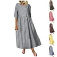 thumbnail image 2 of WREESH Womens Casual Maxi Dress Plus Size Plaid Printed Loose Round-Neck Long Dress Blue, 2 of 5