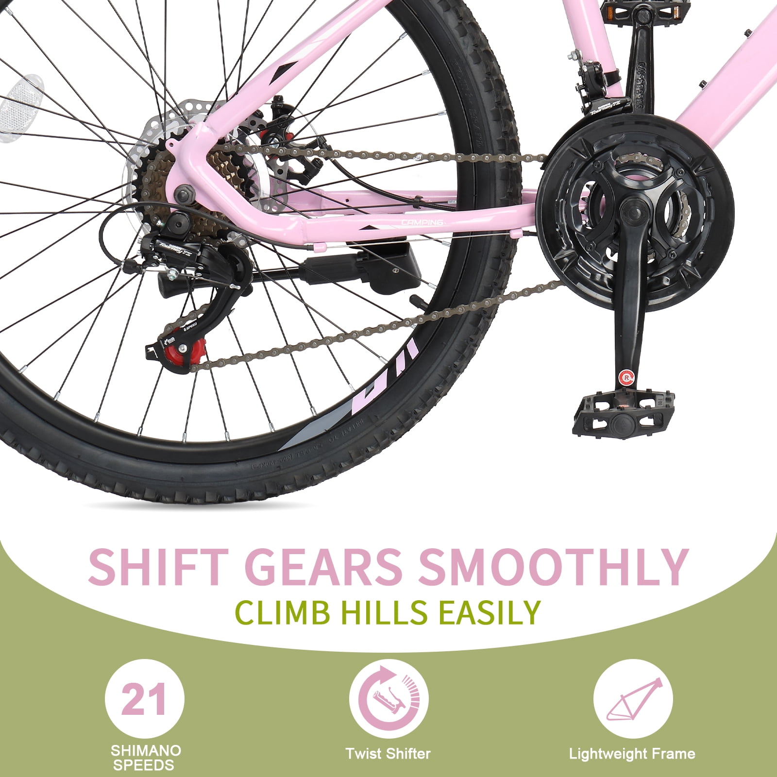 Ktaxon 24" Mountain Bike with Shimano 21 Speed, Disc Brakes, Pink Purple