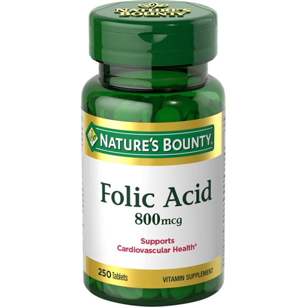 Nature's Bounty Folic Acid 800 mcg Tablets Maximum Strength 250 Tablets Each