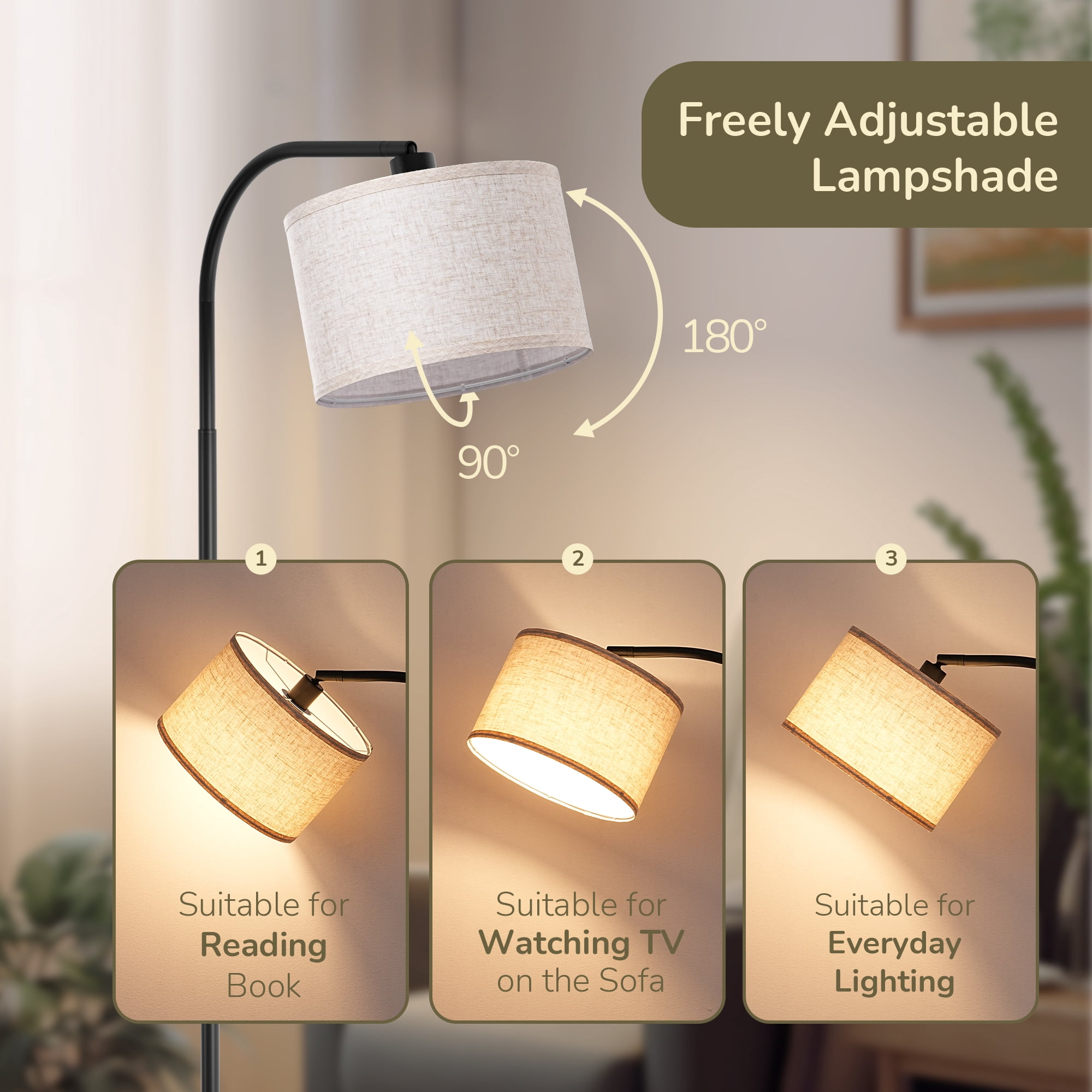 DEWENWILS 63.4in Modern Floor Lamps with Remote for Living Room, Adjustable Lampshade, LED Bulb Included, Black