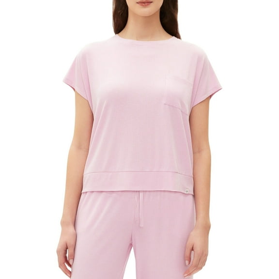 Gap Body Womens Ribbed Short-Sleeve Pajama Sleep Shirt Butterfly Pink L