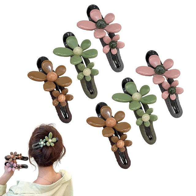 Pinzas para el pelo con diseño de pico de pato y flores retro, pinzas planas para el pelo con diseño de flores, pinzas planas antideslizantes con diseño de pico de pato, pinzas decorativas para el pel