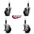 thumbnail image 2 of 3.5 Inch Black Poly Wheel Swivel 1 Inch Expanding Stem Caster Set 2 Brakes SCC, 2 of 2