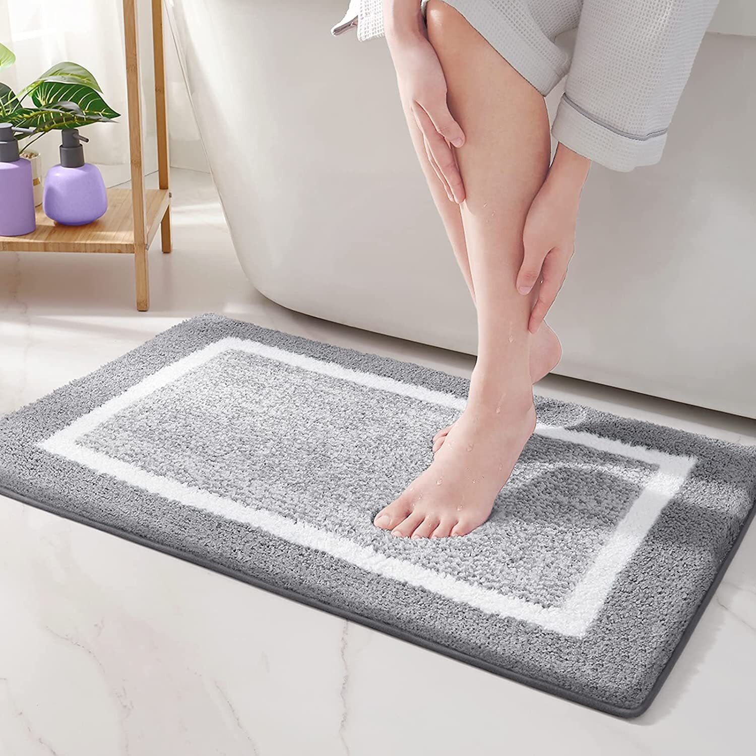 Foot Print Bath Rug Anti-Slip Water Absorption Bathroom Mats Shower Carpet 