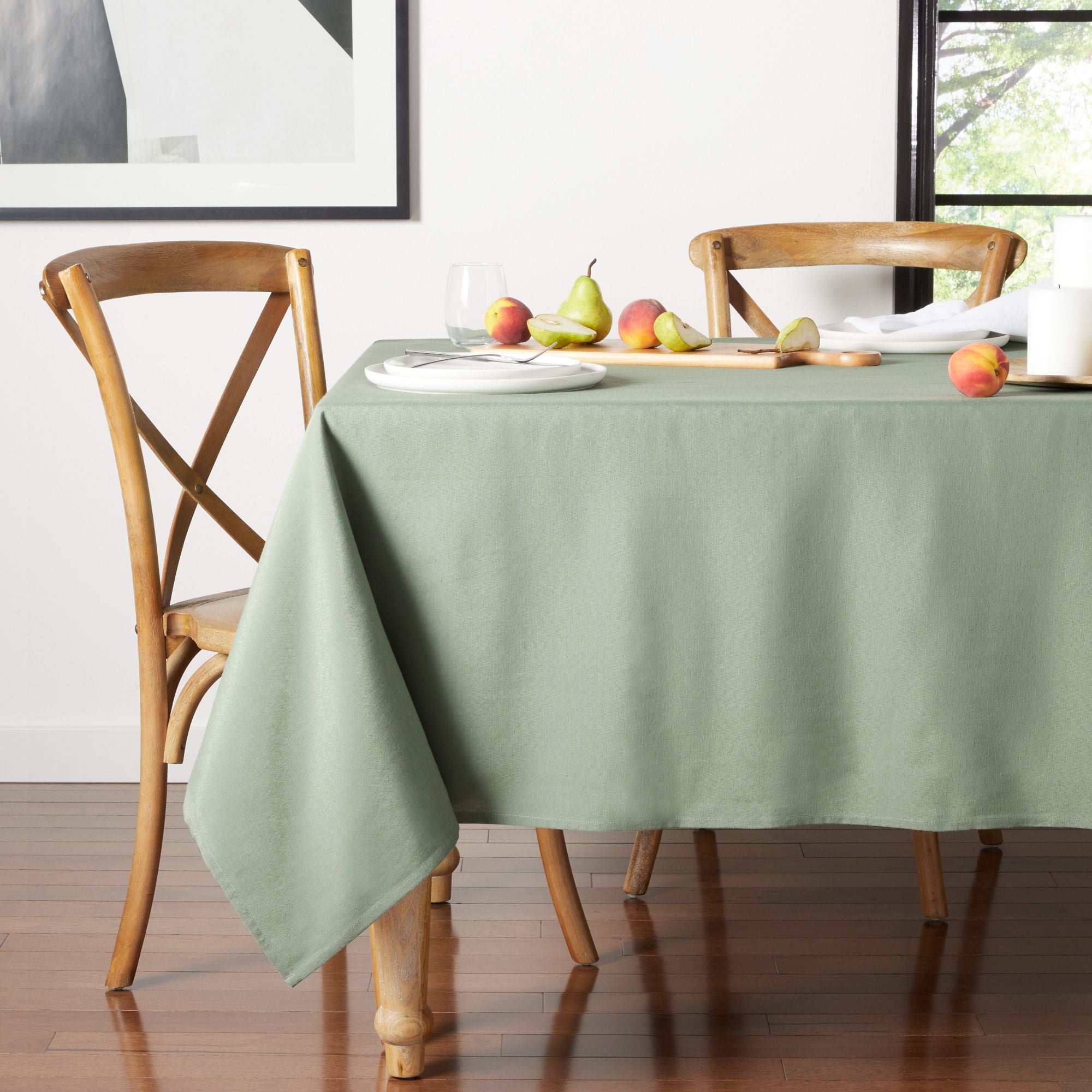 (2 pack) Mainstays Yale Fabric Tablecloth, Green, 60"W x 102"L Rectangle