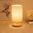 thumbnail image 2 of DOLITY Modern Bedside Table Lamp Wood Base Shade LED USB Rechargeable Nightlight Yellow Linen, 2 of 6