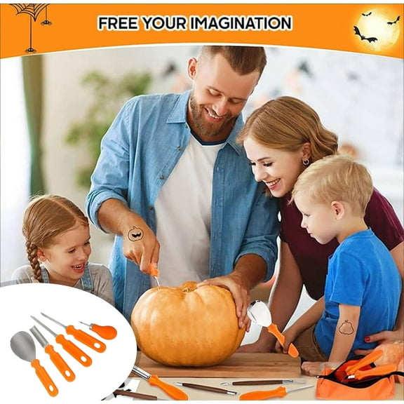 Snmubt Halloween-O-Lantern Carving Tools 5-Piece Set Fruit Knife Children Cutting-O-Lantern Decoration Tools Carving Knife (As Show)