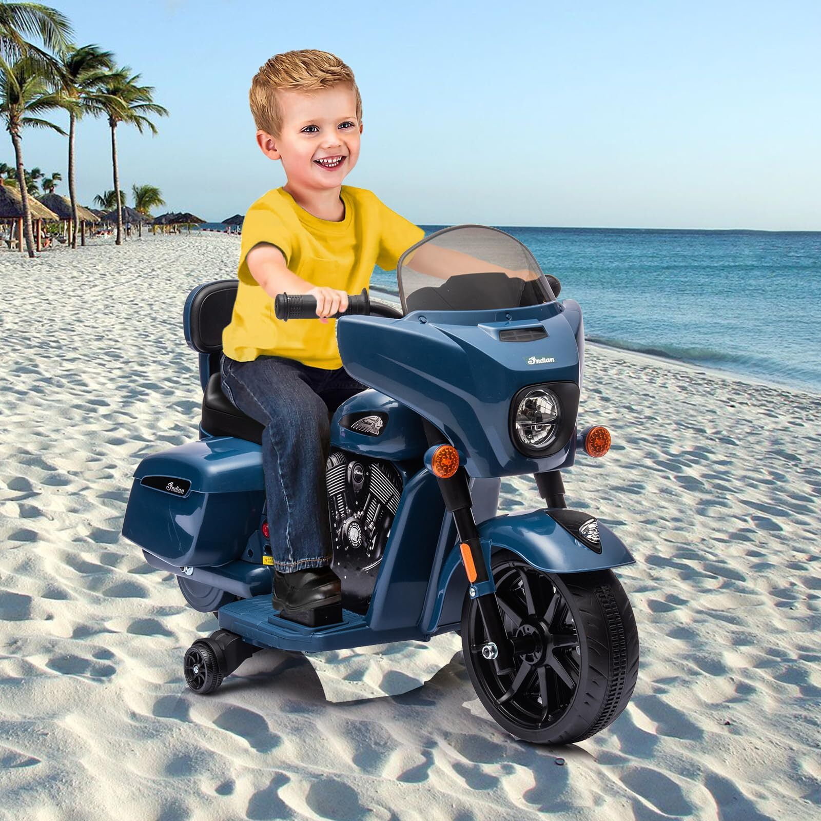 Kids Ride On Motorcycle, Licensed Indian 6V Ride on Toy Electric Motorcycle with USB, AUX，Music and Headlight for Toddler Boys and Girls