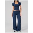 thumbnail image 2 of PISONIC Women Two Piece Workout Sets Short Sleeve T-Shirt Matching Butt-lifting Flare Leggings Gym Yoga Outfits, 2 of 6