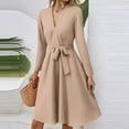thumbnail image 4 of Xyxonk Women's Casual Dresses Formal Long Sleeve Teacher Dress Fall Empire Waist a Line Dresses Office V-Neck Floral Print Dress Khaki XL, 4 of 4