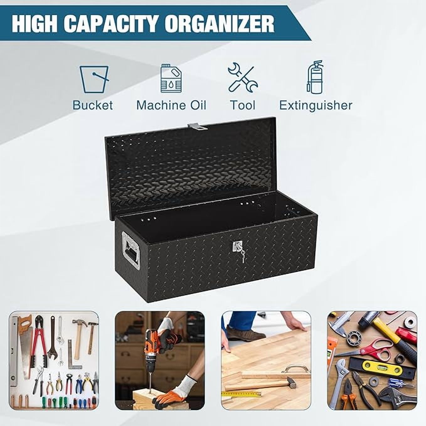30 Inch Underbody Truck Tool Box with T-Handle Lock, Heavy Duty Truck ToolBox Truck Storage Organizer Tool Box Chest For Truck Bed, RV, Trailer (Black, 30" x 13" x 10")