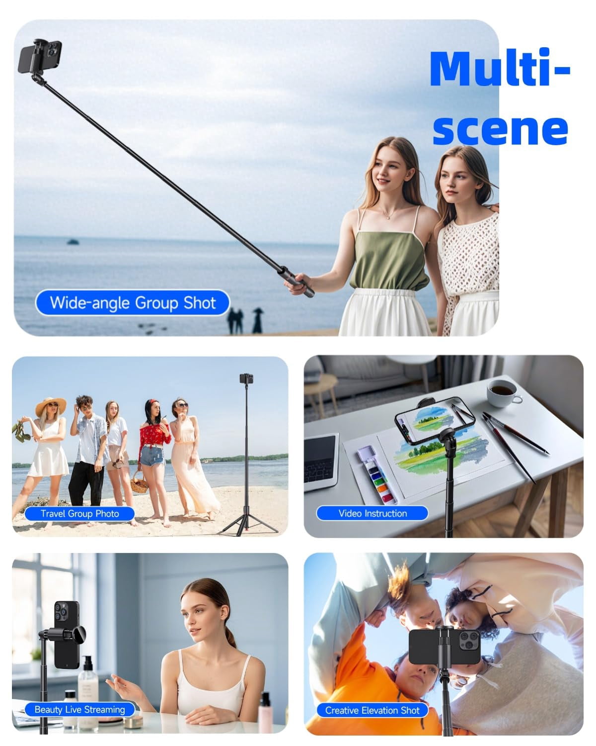 70" Automatic Pop-up Magnetic Selfie Stick, Auto-Open Tripod Stand with Remote, Compatible with Android 5.0 & iOS 5.1, 360° Rotatable, One-Piece Design Portable Travel Tripod for Vlog/Video Recording