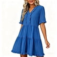 thumbnail image 4 of ClodeEU Women's V Neck Short Sleeve Tiered Swing Dress, Casual Loose Fit Summer Dress Blue,Women's Plus XXL, 4 of 6