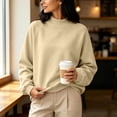 thumbnail image 3 of Women's Mock Neck Sweatshirt, Oversized Long Sleeve Casual Tops for Daily Outdoor Fall Winter Street Wear Beige 3XL, 3 of 8