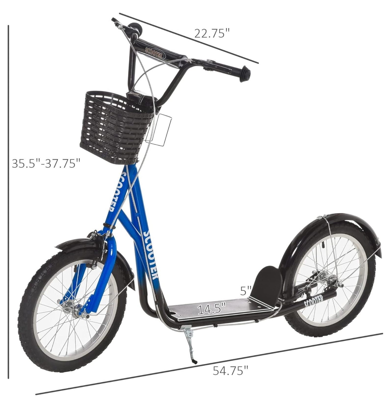 Youth Kick Scooter with Adjustable Handlebars, Double Brakes and Inflatable Rubber Tires, 16 Inch