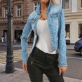 thumbnail image 2 of Zefriona Womens Slim Fit Denim Jacket Beaded Detail Long Sleeve Button Down Casual Jean Coat Light Blue Size S, 2 of 3