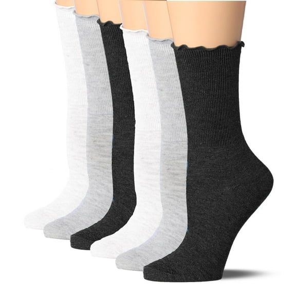 Tipi Toe Womens Elegant Ruffle Trim Crew Socks 6-Pack