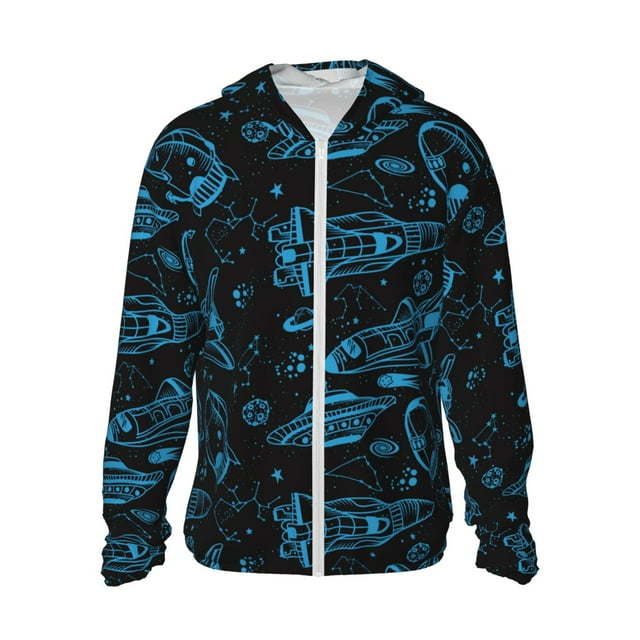 Vsdgher Sweat à Capuche Imprimé Vaisseau Spatial pour Hommes Femmes, Manches Longues Protection Solaire Pêche Course Natation-TTG