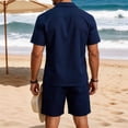 thumbnail image 5 of Fwqbns Men's Summer Casual Loose Fit Elastic Waist Shorts and Short Sleeve Button Up Shirt Set with Pockets, Breathable Solid Color Outfit Navy, 5 of 6