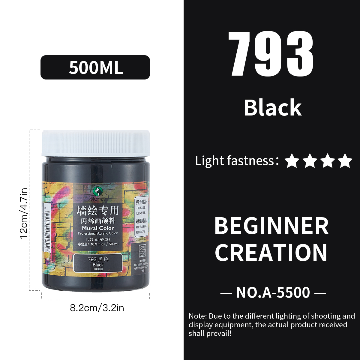 Acrylic Paint for Wall Art, 500ml(16.9Fl Oz), Rich Pigment, Waterproof Paint for Canvas/Wood/Clay, DIY Craft Supplies