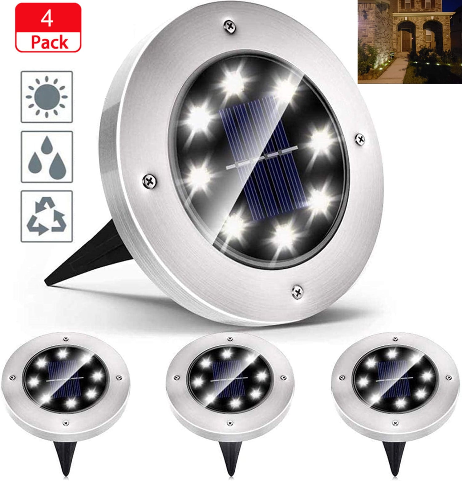 Details about   4 Pack 8 LED Solar Lights Ground Buried Garden Lawn Deck Outdoor Waterproof Lamp 