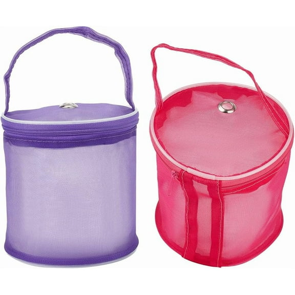 2Pcs Small Column Nylon Yarn Storage Bag Portable Mesh Crochet Knitting Bag Case Skein Ball Holder Yarn Balls Organizer Yarn Wool Storage Bag for Thread Sewing Accessories Balls Crochet Kits