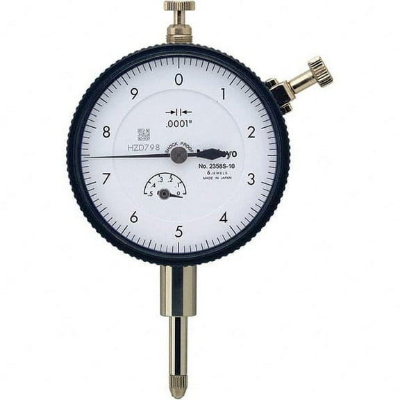Mitutoyo 2358SB-10 Dial Indicator, 0.5", 0-10 Dial Flat Back