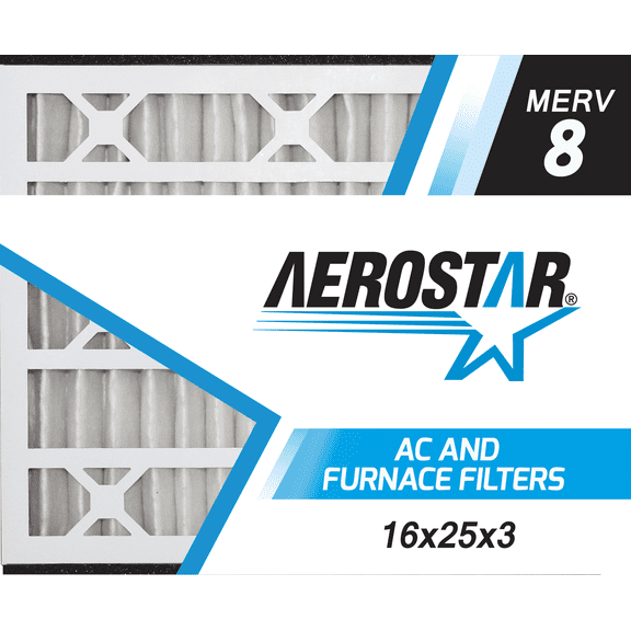 Aerostar 16x25x3 MERV 8 Pleated Air Filter, AC Furnace HVAC, 3 Pack