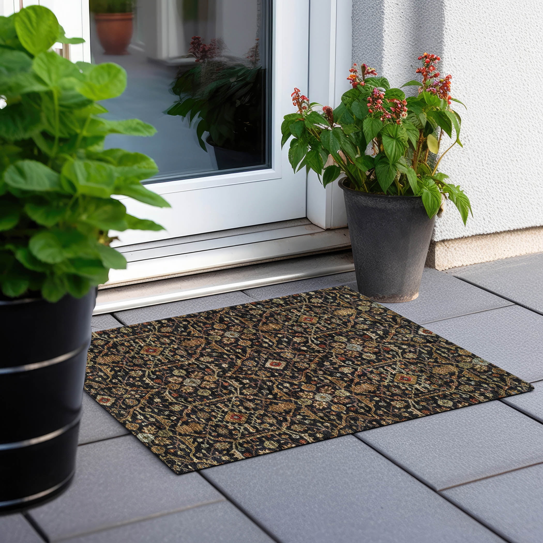 Addison Rugs Chantille Indoor/Outdoor Transitional Geometric, Abstract Black Washable Rectangle Rug, 1'8" x 2'6"