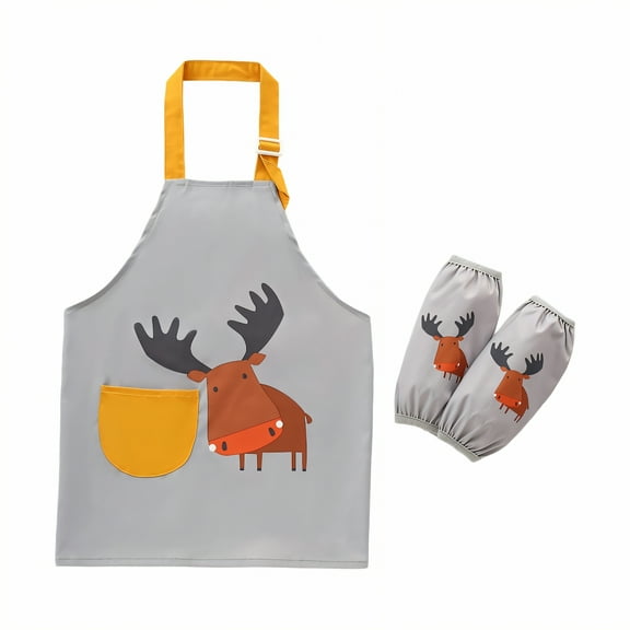 AUQ Kids Apron,Dual-Layer Coating Kids Aprons for Cooking,Polyester Blend Fabric Toddler Apron,S