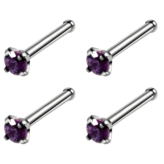 DESIGNICE 4 Pcs Nose Ring Stud,Stainless Steel Nose Studs with 3mm CZ,Hypoallergenic Flat Back,Cute Nose Rings for Women,Purple