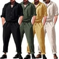 thumbnail image 5 of Men Casual Long Sleeve Solid Coverall One Piece Jumpsuits Loose Romper, 5 of 5