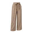 thumbnail image 3 of cocolona Womens Summer Casual Linen Pants Elastic Waist Drawstring Wide Leg Vacation Beach Pants with Pockets, 3 of 5