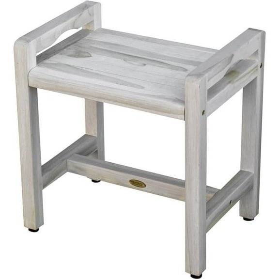 Compact Teak Shower Stool with Arms, Yellow Wash - Driftwood - 18 x 15 x 15 in.