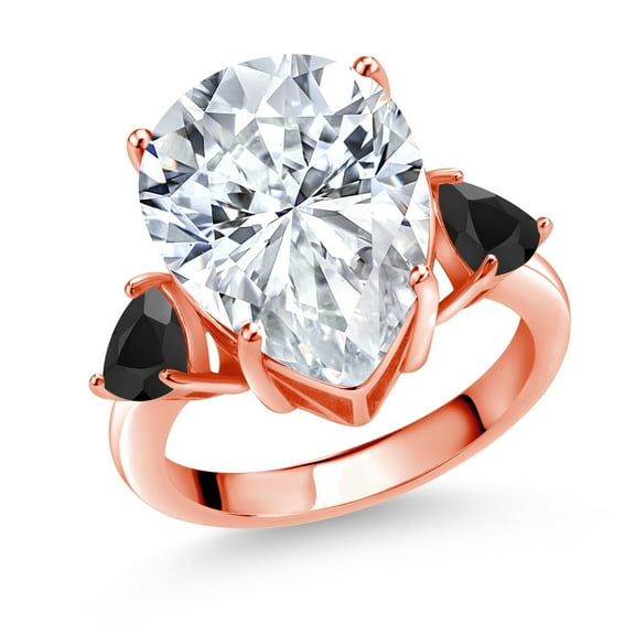 Gem Stone King 18K Rose Gold Plated Silver Black Onyx Ring Set with Moissanite (9.89 Cttw) (Size 6)