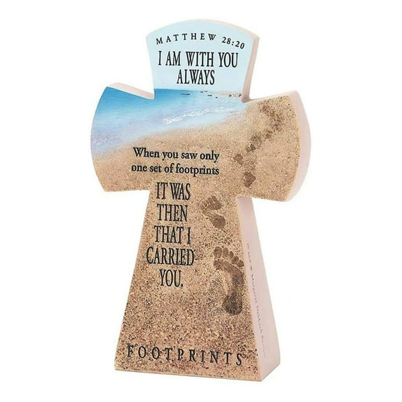 Dicksons Matthew 28:20 Always With You Footprints 7.5 inch Resin Stone Table Top Cross Figurine